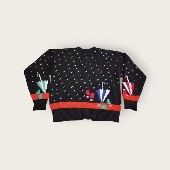 Vintage Y2k Jack B Quick black and red umbrella graphic knit cardigan sweater - Picture 2 of 5